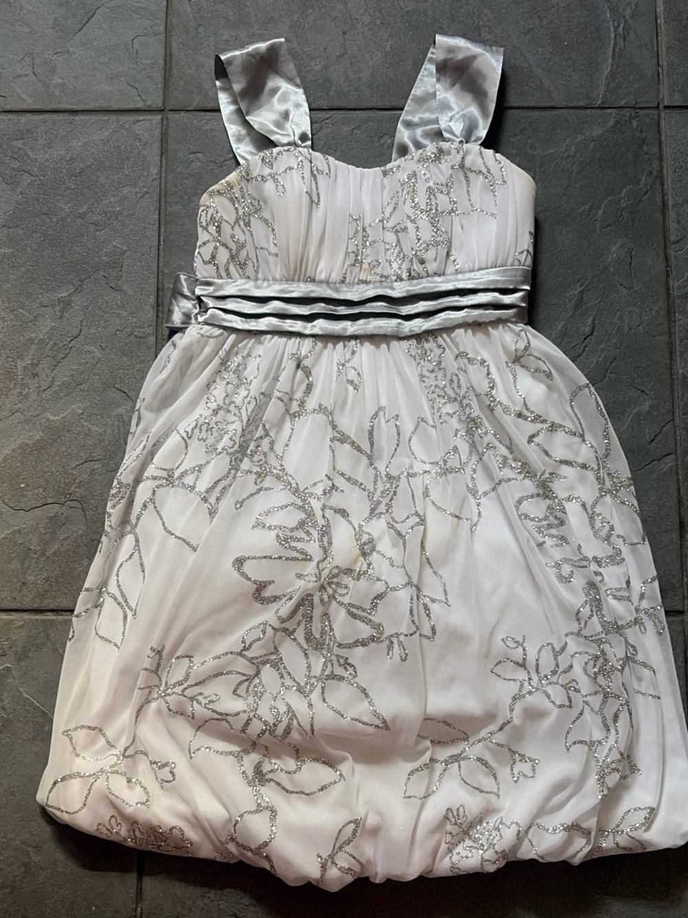Speechless White and Silver Glitter Floral Flower Girl Dress